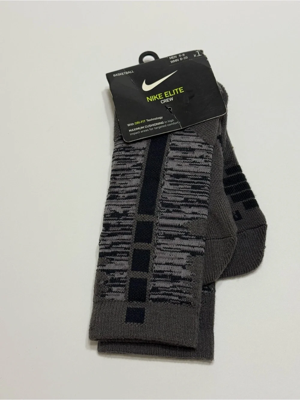 Nike Elite Crew Basketball Socks Black Men 6-8 Women 6-10 Black Heather Gray